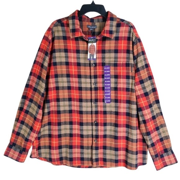 Eddie Bauer Flannel Shirt Mens 2XL Bittersweet Harvest Plaid Orange Red LS NWT - Picture 4 of 12